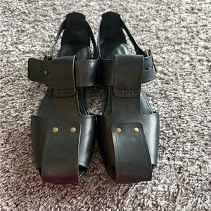 Zara Black Leather Open-Toe Slingback Sandals